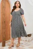 Plus Size Dresses Black Floral Elegant Evening Puff Sleeve Casual Long Woman Dress 4XL 5XL V Neck Sexig Summer Women 2024