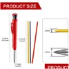 Pencils Wholesale Solid Carpenter Pencil Set With 6 Refill Leads Builtin Sharpener Marking Tool Woodworking Deep Hole Mechanical Penci Dhqiw