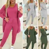 Calças femininas de duas peças Mulheres moletom terno combo 3 peças cintura alta elástica sweatpants com colete sem mangas casaco de comprimento médio para outono