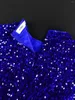 Casual Dresses Vintage Blue Sequin Dress Fringe Hem Mock Neck Long Sleeve With Feather Glitter Velvet Fitted Prom Evening Cocktail Event