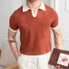 Polos masculinos 2024 T-shirt de lapela de malha de verão britânica colorido britânico colar colar de colar camisa pólo slim