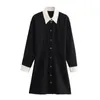 Casual Dresses Women Fashion Patchwork Mini Shirt Dress Vintage Laps Long Sleeve Button Chic Female Vestidos Robe Mujer