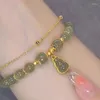 Bracelets à maillons style chinois imitation jade gourde pendentif pour femmes filles chaîne double couche porte-bonheur bijoux en perles cadeau de fête