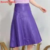 Jupes Jupe violette élégante pour femmes en cuir véritable mince grande vague de balançoire Arc circulaire longue Faldas noir Saias Femininas Streetwear