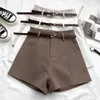 Frauen Shorts Casual A-linie Hohe Taille Kurze Femme Chic Büro Dame Mit Gürtel Vintage Weibliche Hosen