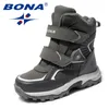 Bona Classics Style Children Boots Hook Loop Boys Snow Boots Leather Boys Ankle Boots Outdoor Fashion Sneakers 240127