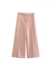 Women's Pants 2024 Women Summer Wide Leg Casual Solid High Waist Pockets Ankle-Length Female Elegant Street Trousers