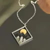 Pendant Necklaces Trendy Elegant Sunset Mountain Forest Scenery Necklace Stainless Steel For Women Men Jewelry Party Gift