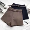 Frauen Shorts Casual A-linie Hohe Taille Kurze Femme Chic Büro Dame Mit Gürtel Vintage Weibliche Hosen