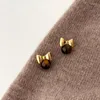 Stud Earrings Small Exquisite Bow Tiger's Eye Stone Women's French Retro Elegant All-match Simple Female Jewelry