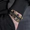 Braccialetti con ciondoli Set di lusso da uomo Doppia testa di leopardo Smalto fatto a mano Numeri romani Braccialetti Corda Fibbia Perline di pietra Gioielli Goccia