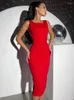 Casual Dresses Red Elegant Bandage Dress Women Sexig Backless BodyCon Party 2024 Summer Midi Evening Formal Celebrity Sleeveless