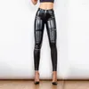 Spodnie damskie wysokiej talii Faux skórzana moto kobiety punkowe bodycon elastyczne szczupłe pun spodni streetwear bioder