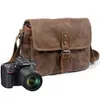 Camera bag accessories Waterproof Retro Batik Canvas Cowhide Photography Video Messenger Bag Men Women Casual Shoulder Travel Case for DSLR YQ240204