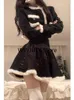 Vestidos casuais vintage preto 2 peça conjunto saia mulher outono quente kawaii colheita top casaco elegante magro mini festa coreia roupas de moda 2024