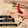 Pennor Partihandel Solid Carpenter Pencil Set med 6 påfyllningsledningar Inbyggda skarpare Markeringsverktyg Träbearbetning Deep Hole Mechanical Penci Dhqiw