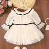 Girl Dresses Princess Infant Baby Tutu Tulle Dress Elegant Long Sleeve Ruffles Trim Toddler Autumn Party Kids Prom Gown