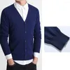 Herrtröjor Men Cardigan Jacket V Neck Sticked Coat Slim Fit Solid Color Sweater For Fall Winter Casual Wear