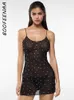 Sukienki swobodne boofeenaa patrz przez siatkę seksowne czarne kobiety nocne stroje spaghetti backless mini sukienka C85-BC10