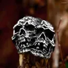 Cluster Rings BEIER 2024 Style Double SKull Face Ring Stainless Steel Men's Biker Gothic Jewelry Wholesale