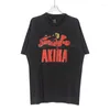 メンズTシャツAkiraヴィンテージウォッシュアニメTシャツハイストリートプリント夏と女性ファッションアメリカンレトロ半袖