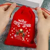 Juldekorationer Merry Red Velvet Påsar Drawstring Pouch för godis mellanmål gåvor förpackningsväska smycken lagringsfest dekor