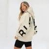 Damen Hoodies Y2K Grunge Lose Pullover Sweatshirts Brief Drucken Casual Fleece Verdickte Langarm Tops Herbst Hoodie Streetwear