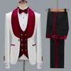 Kurtka kwiatowa Mężczyźni Strim Fit Wedding Tuxedo granatowe aksamitne lapy groom garnitury kostium Homme Man Blazer 240123