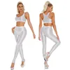 Bras Sets Women Glossy Outfit Yoga Fitness Gymnastics Workout Cycling Sportswear Crop Tank Top With High Waist Leggings Clubwear Nightwear