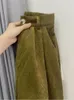 Pantalones de mujer 2024 Otoño Invierno Casual moda suelta verde pana mujeres alta cintura suave chica estilo coreano pierna ancha algodón