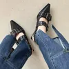 Slingback Shoes Gothic Chunky Heels Womens Pumps Rivet Street Style Medium Heel Punk Vintage Casual Sandals Spring Summer 2024 240129