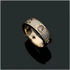 Pierścienie zespołowe 3 kolory najwyższej jakości luksusowe style designerskie pierścień sześć diamentów Tytanium stalowa fl Fl Trzy-rzędowy sześcien cyrkoniczny f dhe23