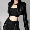 Vestes pour femmes Goth Dark Zipper Cyber Gothic Y2K Crop Grunge Punk Style Faux Manteaux en cuir Femme Mode Streetwear Manteau à ourlet irrégulier