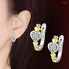 Boucles d'oreilles créatives en forme de cœur, boucle d'oreille ronde en Zircon creux, bicolore, cœur à cœur
