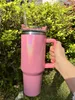 Tasses de peinture arc-en-ciel de 40 oz Gobelets avec poignée Bouteilles d'eau thermos isolées avec couvercle Tasses à café en acier inoxydable à paillettes dégradées de paille JN16