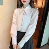 Kvinnors blusar Spring Korean Chic Turn Down Neck Button White Shirt Lady Fashion Puff Long Sleeve Blue Casual Solid Tops For Women