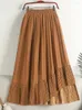 Skirts TIGENA Irregular Hem Pleated Long Skirt For Women 2024 Spring Summer Casual Solid A Line High Waist Maxi Female Green