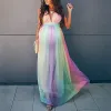 Dresses Sexy Rainbow Tulle Maternity Dresses for Photography Long Pregnancy Photo Shoot Prop for Baby Showers Pregnant Women Maxi Gown