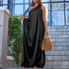 Sukienki swobodne vonda eleganckie kobiety maxi sukienka 2024 Summer seksowna bez rękawów satynowa szata bohemiana jedno ramię luźne impreza plaża sundress femme