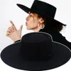 Stingy Brim Chapéus Mulheres Outono Inverno Sólido Panamá Largo Bow-Nó Felted Homens Caps Formal Britânico Vintage Clássico Preto Fedora263E