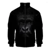 Jaquetas masculinas Est Macaco Animel 3D Stand Collar Homens Mulheres Zipper Jaqueta Casual Manga Longa Casaco Roupas de Alta Qualidade Mens