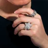 Tasarımcı Mücevher Hiphop Erkek Kadınlar Güzel Takı Buzlu Altın Kaplama 925 STERLING Gümüş VVS Moissanit Elmas Yıldız Yüzüğü GRA Sertifika
