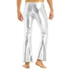 Pantaloni da uomo Pantaloni da uomo svasati metallizzati lucidi Streetwear Dancewear per Rave Party Club Disco Pole Dance Performance sul palco