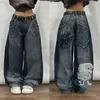 Damesjeans Amerikaanse modieuze oversized schedels print hoog getailleerde wijde pijpen dames harajuku gepersonaliseerde straat casual joggingbroek