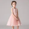 Girl Dresses Elegant Summer Mesh Sky Blue Little Girls Ball Gowns Princess Kids Junior Bridesmaid Evening Prom Party Vest Sundress