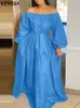 Grande taille 5XL VONDA été Maxi robe d'été femmes robe longue bouton décontracté solide élégant épaules nues bohème fête robe ceinturée 240124