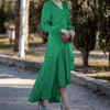 Casual Dresses Elegant Lady Long Sleeve Waisted A-Line Dress 2024 Fashion Irregular Hem Women Spring Solid Loose Ruffle