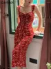 Abiti casual Abito senza maniche Donna Estate Rosso floreale Vintage stile francese Fodero sexy Design senza schienale Midi Estetico Tempo libero Temperamemt