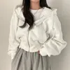 Jaquetas femininas mulheres versão coreana hoodies feminino vintage sólido curto manga longa solta jaqueta casacos harajuku casual zip up com capuz