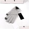 Five Fingers Gloves Brand Knitted Gloves Luxury Designer Women Solid Jacquard Warm Fingers Winter Glove 4 Colors Wholesale 60G Drop De Dh8Nl